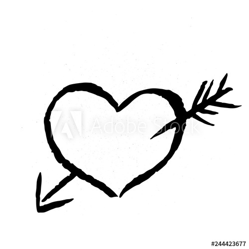 500x500 Hand Drawn Heart With Arrow On White Background Grunge Shape