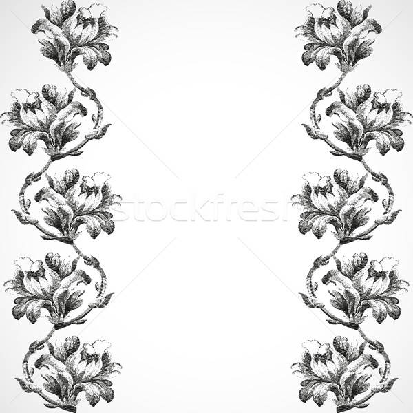 600x600 Hand Drawn Vertical Border Flowers Of Lily, Vintage Isolated