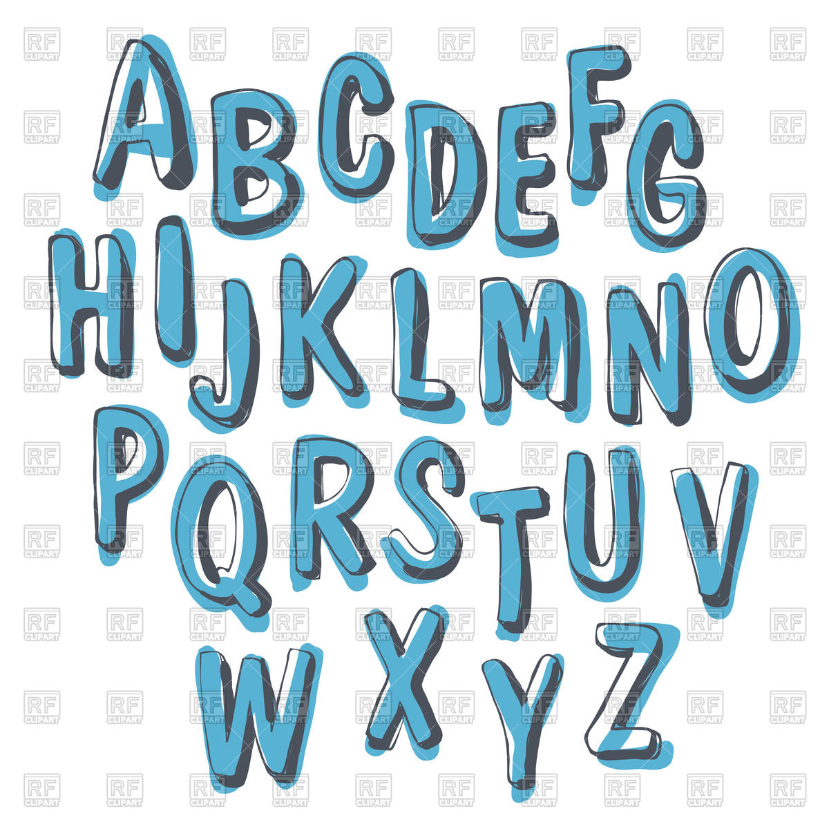 1200x1200 Blue Hand Drawn Alphabet Vector Image Of Signs, Symbols, Maps