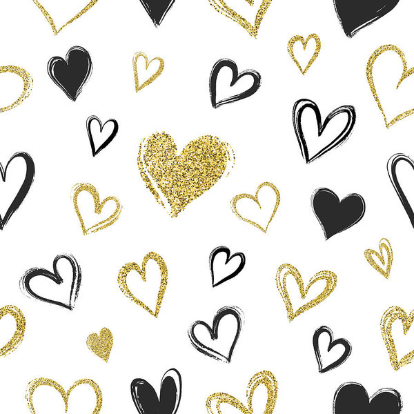 600x600 Seamless Pattern With Hand Drawn Hearts And Gold Glitter Art