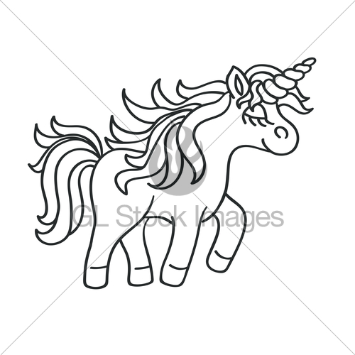 500x500 Hand Drawing Outline Walking Unicorn Icon Isolated On White Gl