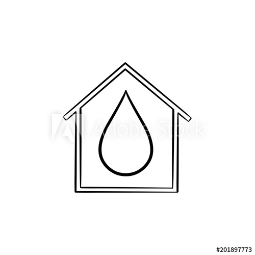 500x500 House With Water Drop Hand Drawn Outline Doodle Icon Water Supply