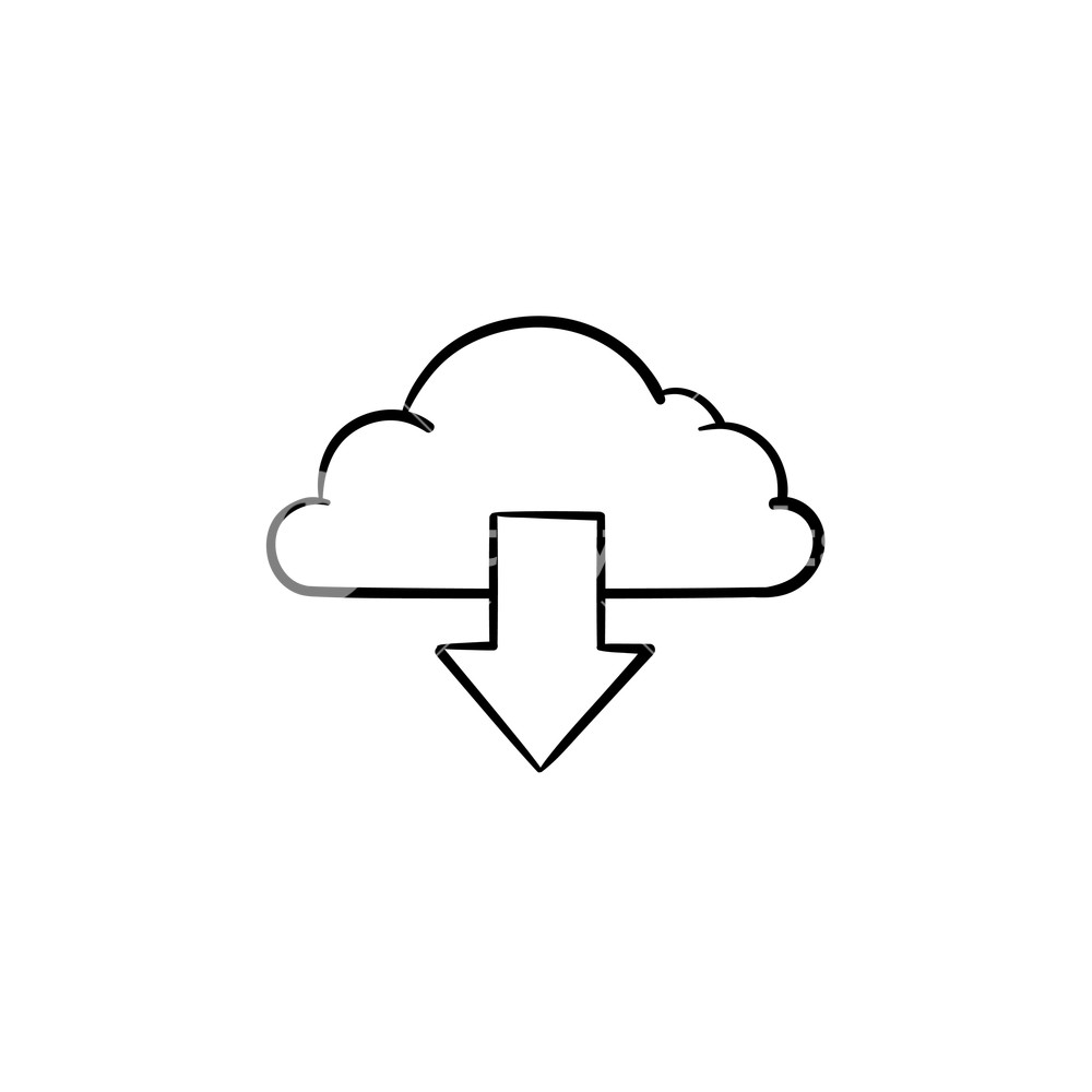 1000x1000 Cloud With Arrow Down Hand Drawn Outline Doodle Icon Royalty Free