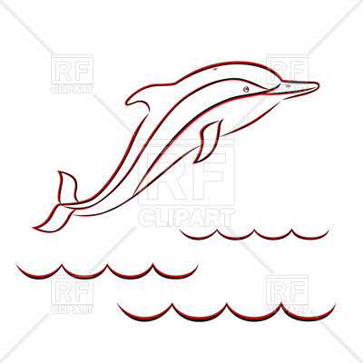 400x400 Contour Of Hand Drawing Dolphin On The Sea Waves Vector Image