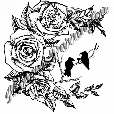 480x480 Original Hand Drawn Rose Crescent Moon Tattoo Design