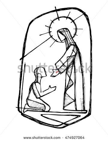 360x470 Hand Drawn Vector Illustration Or Drawing Of Jesus Christ Healing