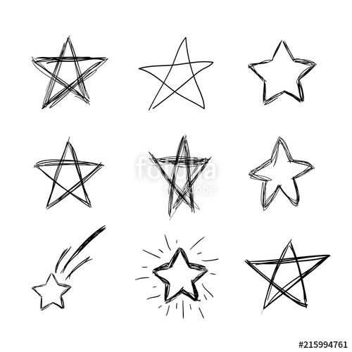 500x500 Vector Hand Drawn Doodle Stars, Scribble Drawings, Black Lines