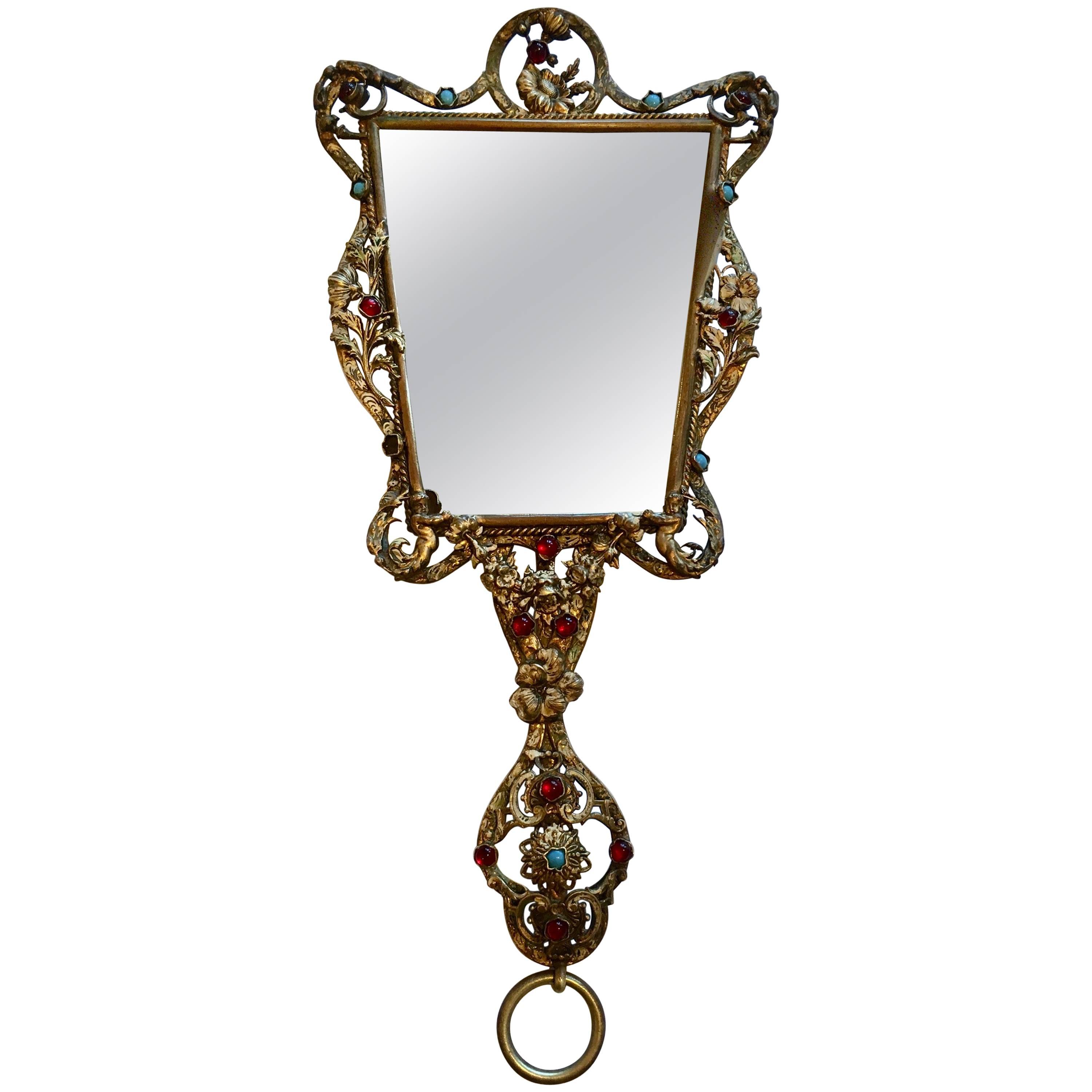 3000x3000 Filagree Hand Mirror With Stones For Sale