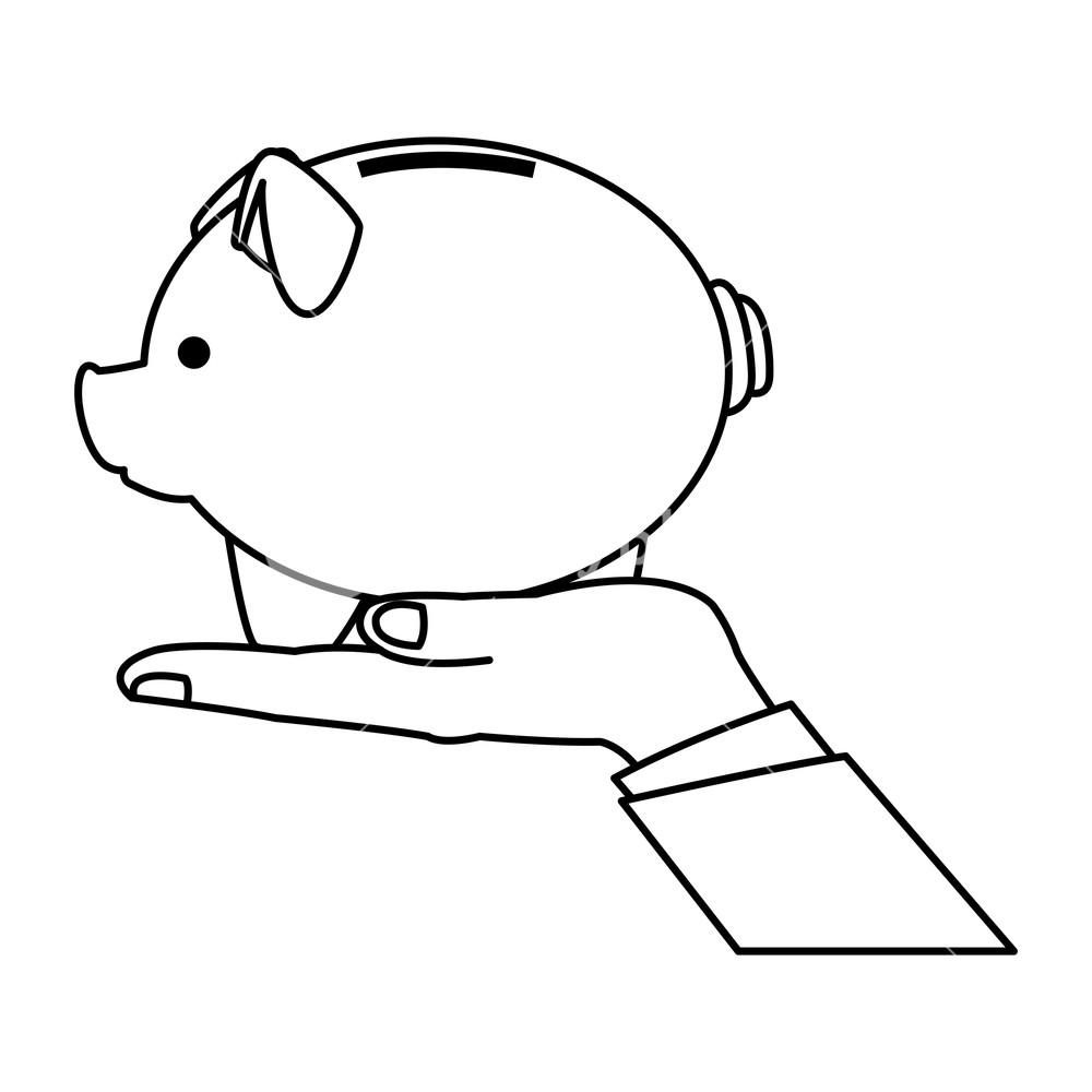 1000x1000 Piggy Saving Hand Holding Drawing In White Background Vector