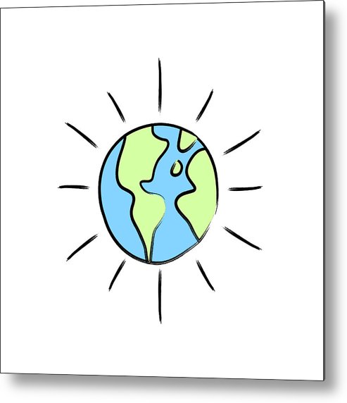 493x572 Hand Drawn Illustration Hand Holding Planet Earth Metal Print
