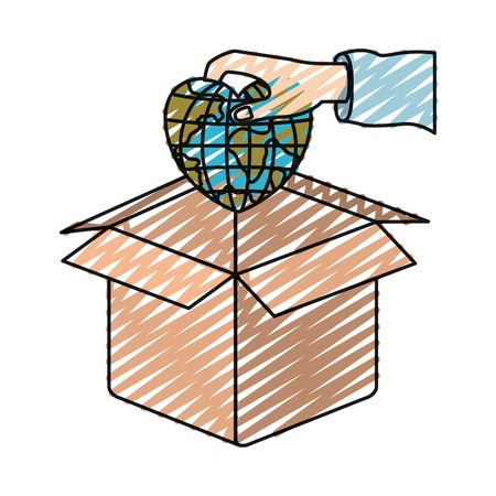 450x450 Color Crayon Silhouette Hand Holding A Globe Earth World In Heart