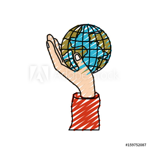 500x500 Color Crayon Silhouette Hand Holding In Palm A Earth Globe World