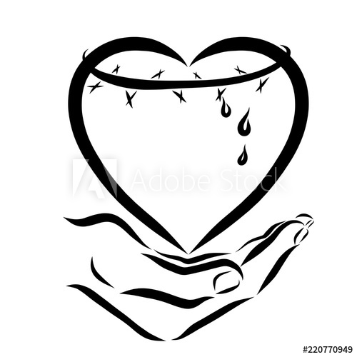 500x500 Hand Holding Heart With Thorns, Black Sketch