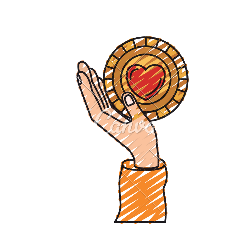 800x800 Color Crayon Silhouette Hand Holding In Palm A Coin With Heart