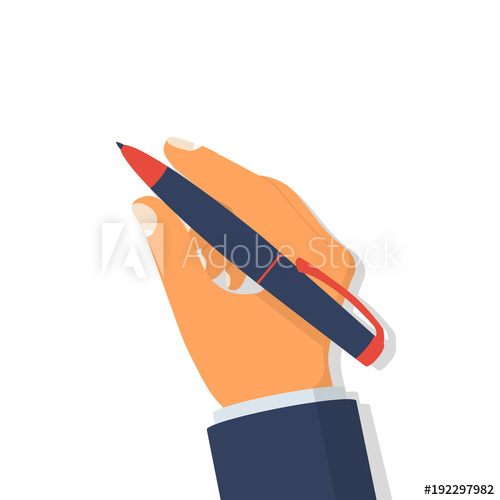 500x500 Pen In Hand Man Holding Pencil Vector Illustration, Flat Design
