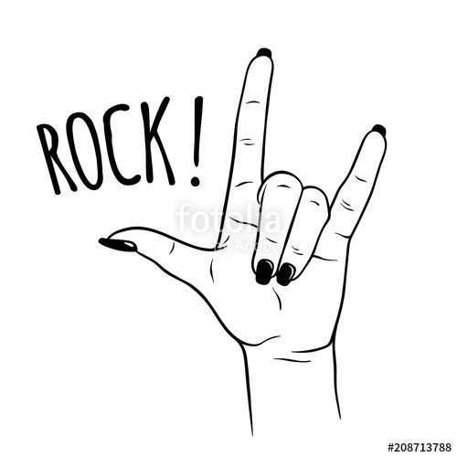 500x500 hand drawn female hand in rock gesture flash tattoo, blackwork