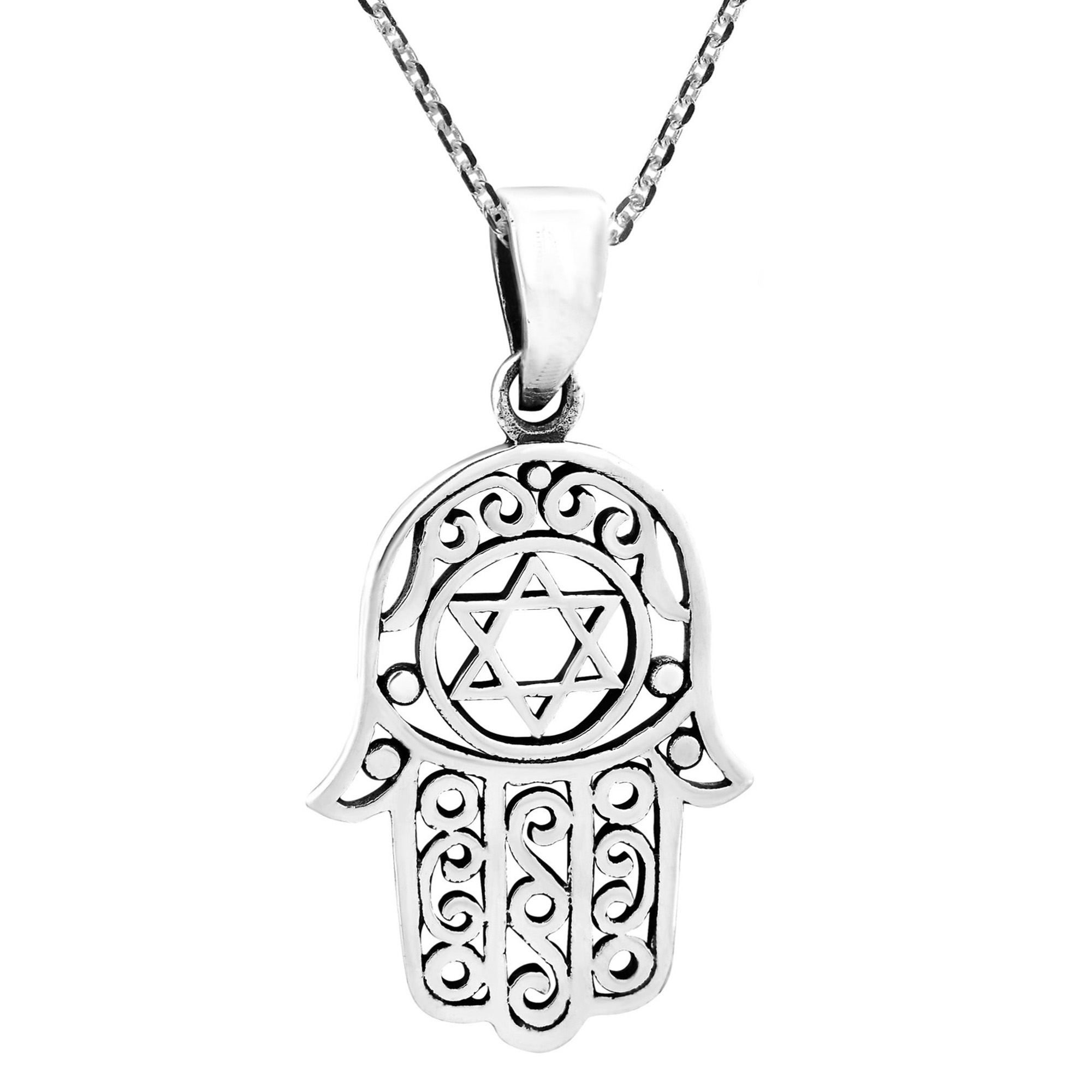2000x2000 Hamsa Or Hand Of God With The Star Of David Silver Necklace