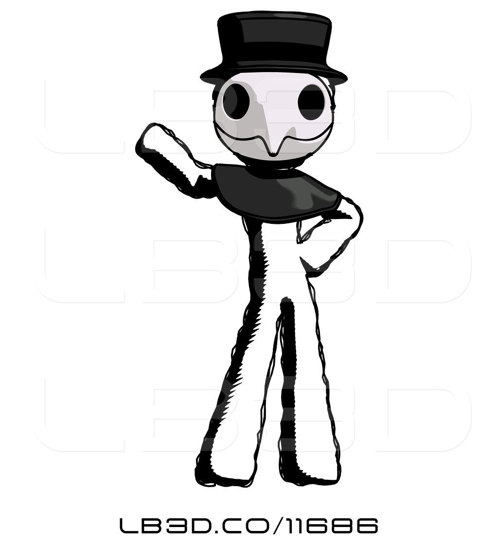 1024x1124 illustration of ink plague doctor guy waving right arm with hand