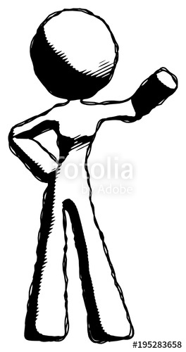 264x500 Ink Design Mascot Woman Waving Left Arm With Hand On Hip Stock