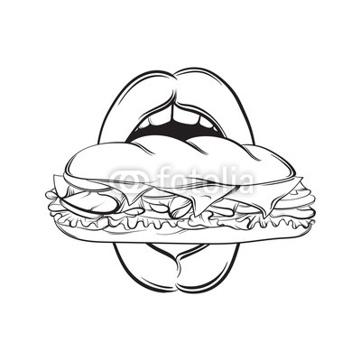 400x400 Vector Illustration Of Open Woman Mouth With Sandwich Made In Hand