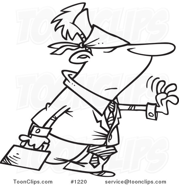 581x600 cartoon black and white outline design of a blindfolded business