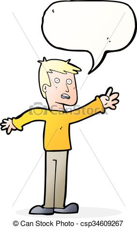 283x470 Cartoon Worried Man Reaching With Speech Bubble