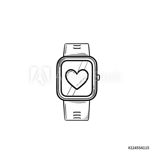 500x500 Smartwatch With Heart Hand Drawn Outline Doodle Icon Fitness