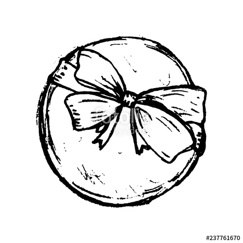 500x500 Pencil Sketch Of Present Box With A Bow And Ribbon, Hand Drawn