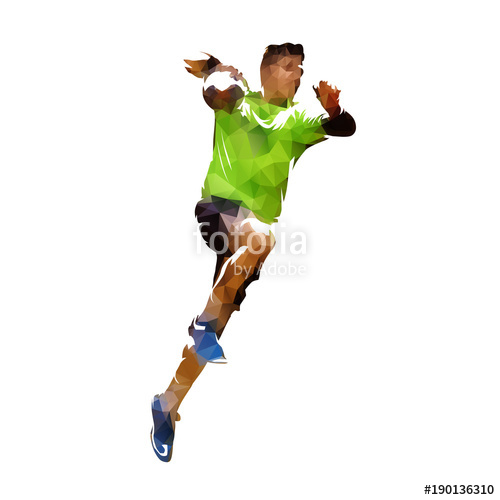 500x500 Handball Player Shooting Ball, Abstract Polygonal Vector