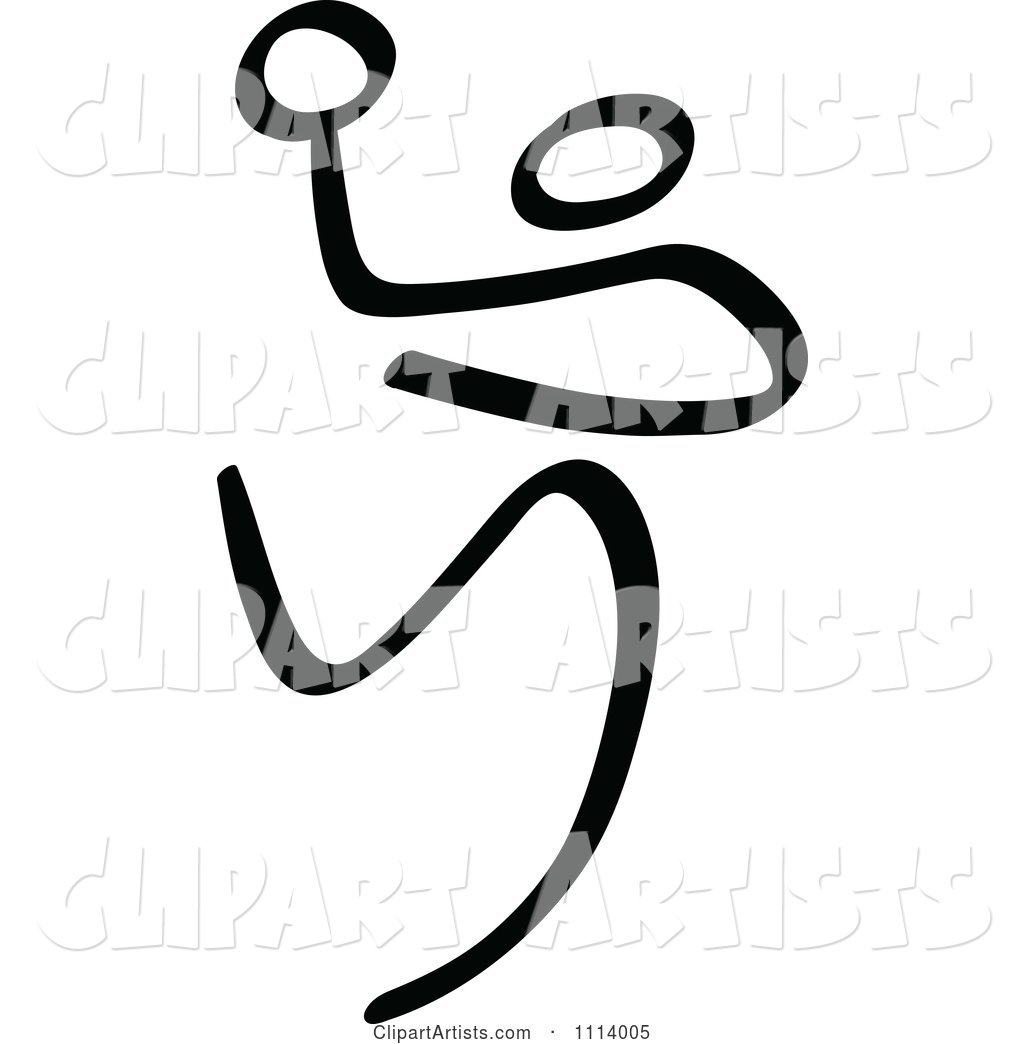 1024x1044 black and white stick drawing of a handball player clipart