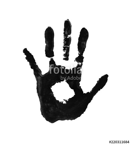 453x500 imprint of the palm hand in paint watercolor handprint on paper