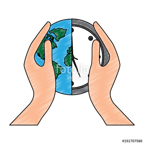 500x500 Hands Holding Clock World Map Protection Concept Vector