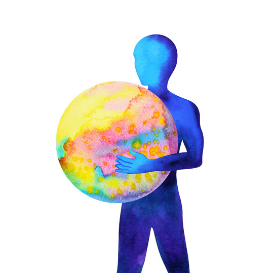 539x539 Human Standing Holding Colorful World In Universe Watercolor