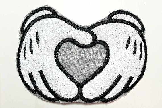 570x379 Mickey Hands Making Heart Applique Patch Embroidered Disney Etsy