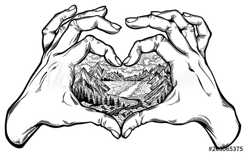 500x313 Two Hands Making Heart Sign With Landscape Scene