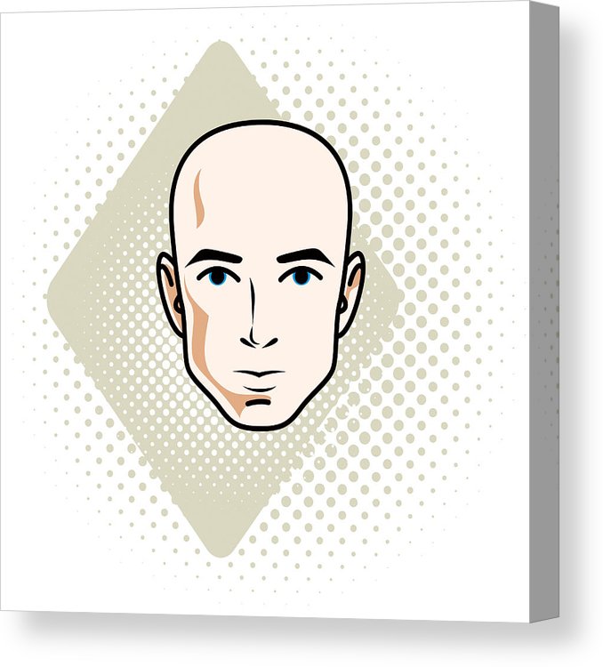 678x750 man face, human head vector character, handsome bald male canvas