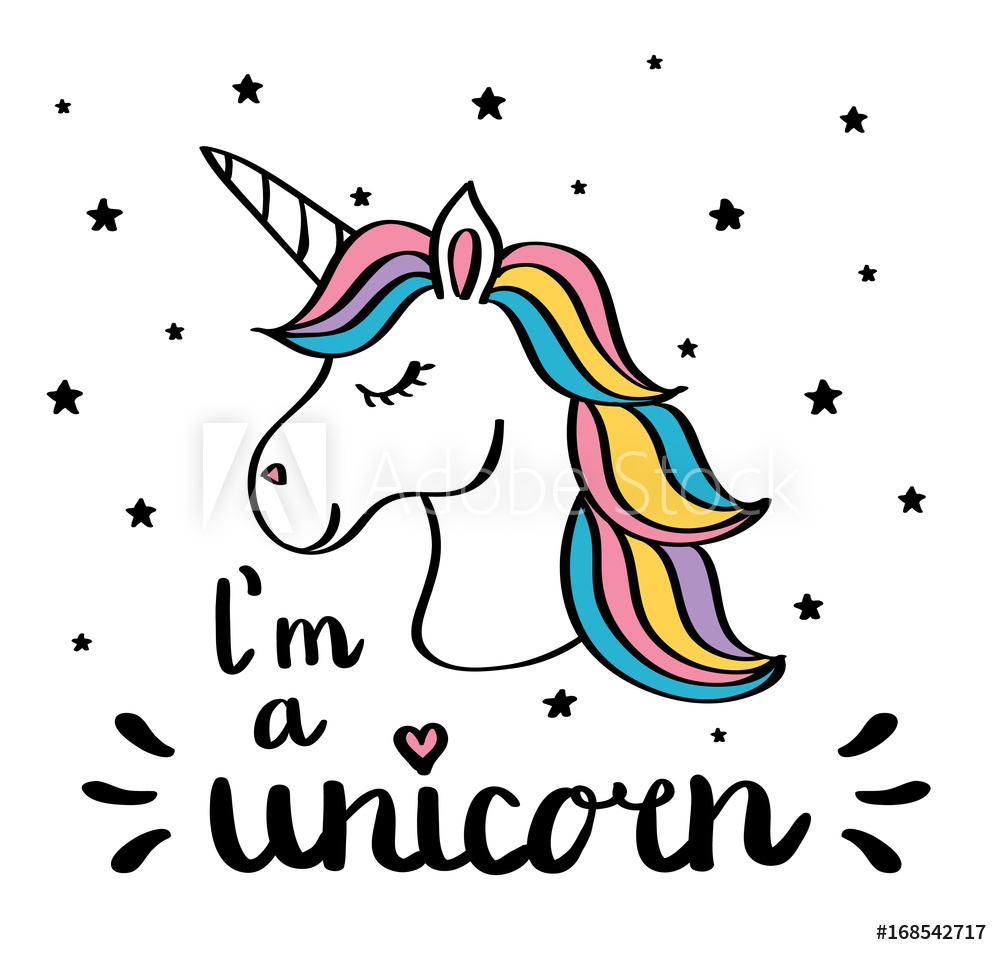 1000x955 Fotografie, Obraz I M A Unicorn Handwriting Text Drawing Isolated