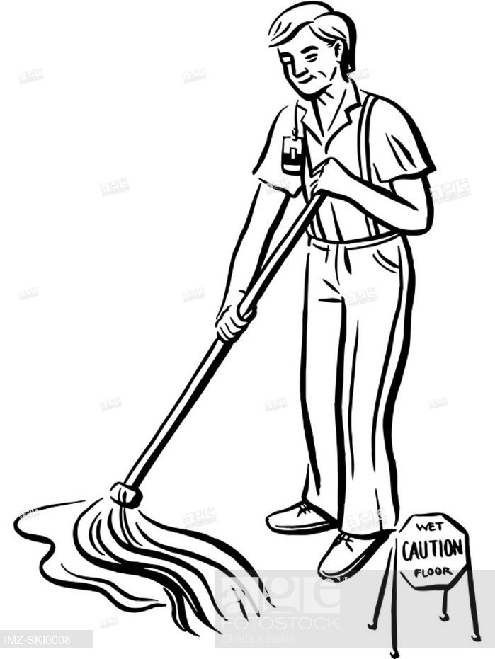 699x931 A Handyman Cleaning Up The Floor, Stock Photo, Picture And Royalty