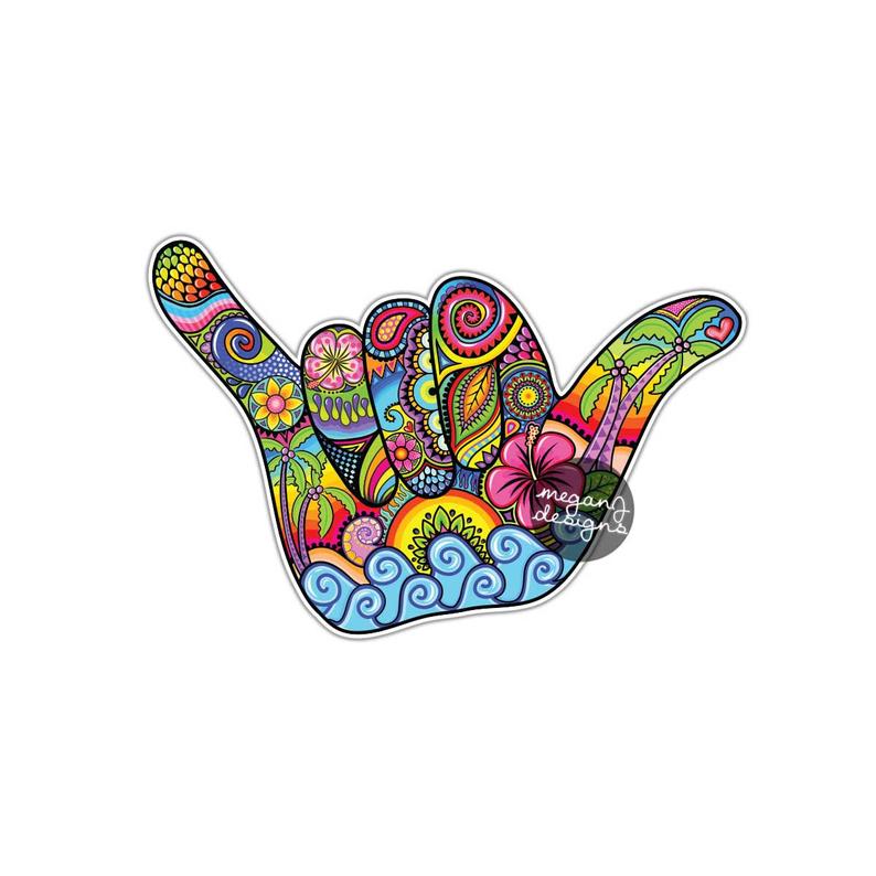 794x794 shaka sign hang loose hand sticker hawaii decal colorful car etsy
