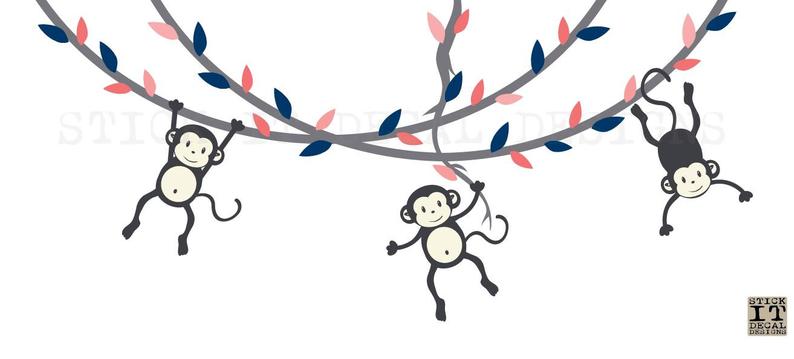 794x359 Hanging Monkey Wall Decal Monkey Vines Monkey Decal Nursery Etsy
