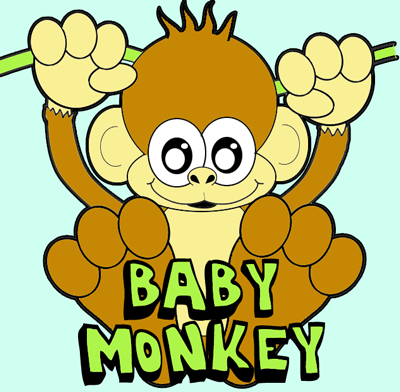 400x392 How To Draw A Cartoon Baby Monkey Hanging From A Vine