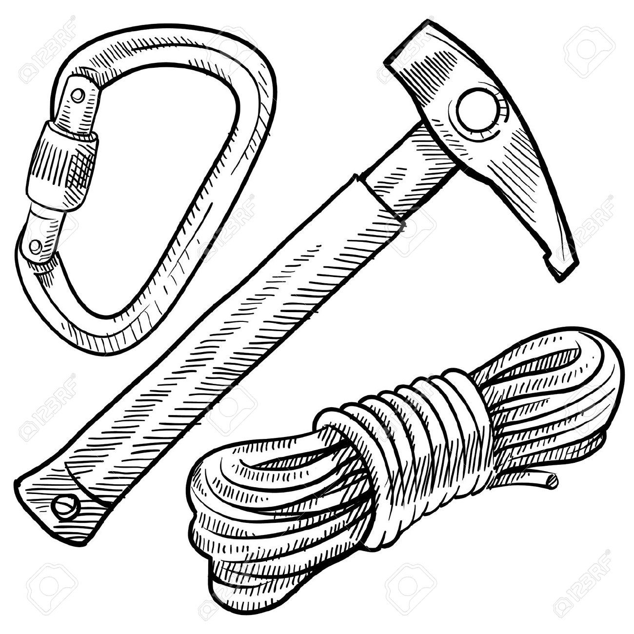 1300x1300 Doodle Style Mountain Climbing Gear Including Rope, Pick