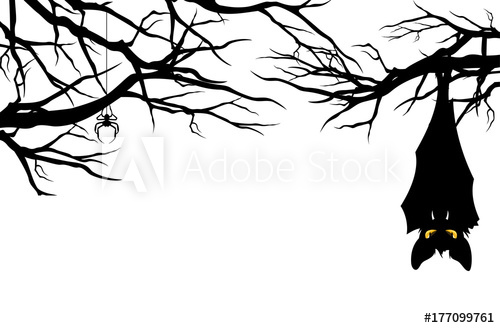 500x328 Halloween Theme Evil Bat Hanging Among Tree Branches