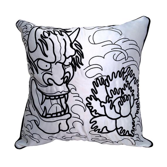 570x570 japanese hannya mask embroidered cushion etsy