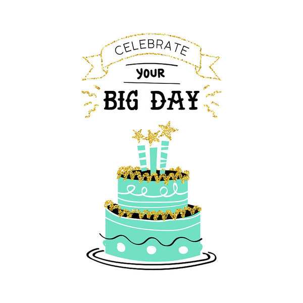 600x600 Happy Birthday Card With Gold Glitter Party Cake Art Print