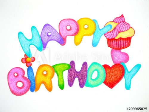 500x376 Happy Birthday Card Pencil Color Hand Drawing Illustration Design