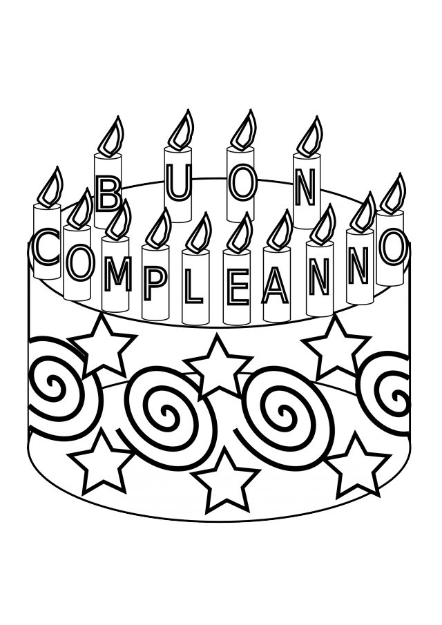 640x905 Hd Compleanno Happy Birthday Cake Black White Line Art Free