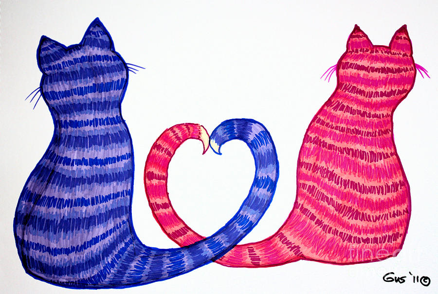 900x605 Happy Cats Drawing