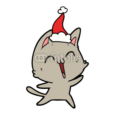 400x400 Happy Line Drawing Of A Cat Wearing Santa Hat Buy Photos Ap