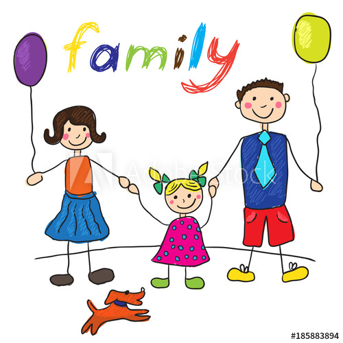 500x500 Child's Drawing Happy Family With Dog Father, Mother, Daughter